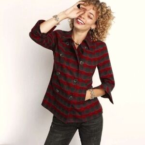 Cabi Red Buffalo Plaid Evermore Inspired  Flannel Blazer Peacoat M